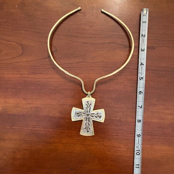 Vintage Rare Jeep Collins Sterling and Brass Cross Pendant and Choker - Picture 8 of 8